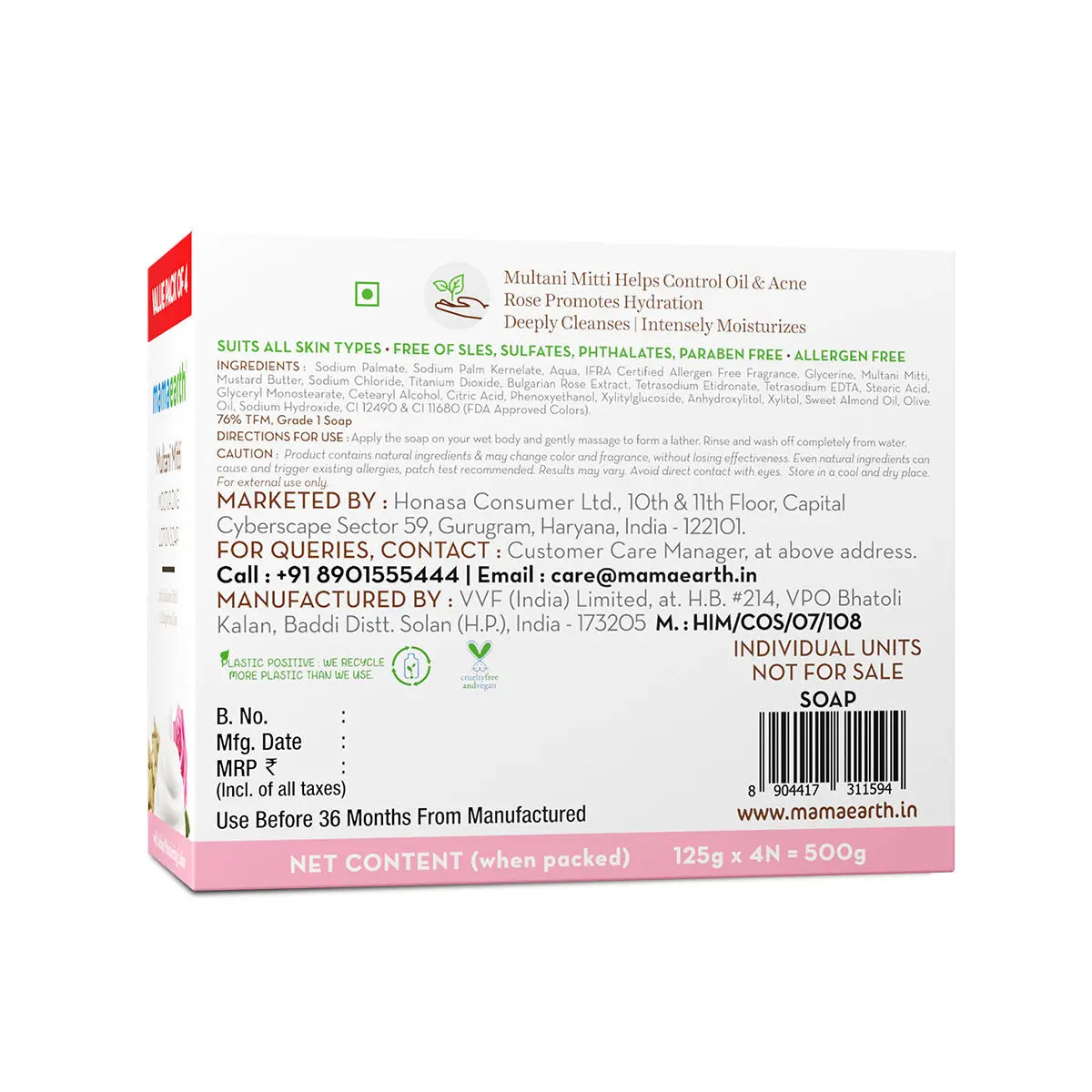 Mamaearth Multani Mitti Moisturizing Lotion Soap Pack of 4 x 4 125 gm