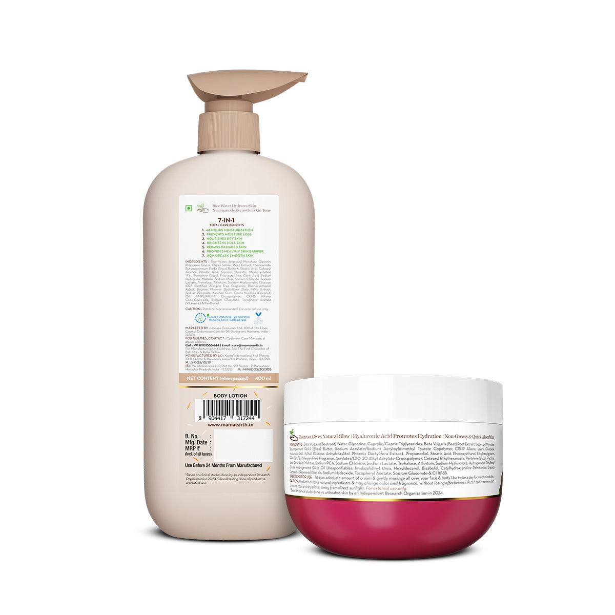 Face & Body Glow Duo - (Beetroot Hydraful Light Moisturizer + Rice Water Hydrating Body Lotion)