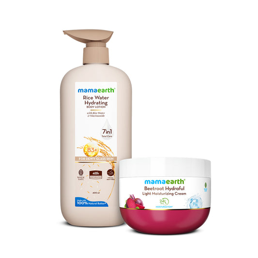Face & Body Glow Duo - (Beetroot Hydraful Light Moisturizer + Rice Water Hydrating Body Lotion)