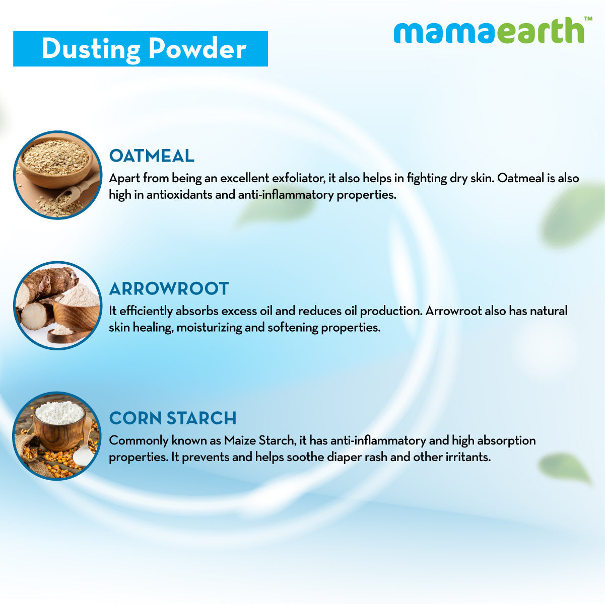 Mamaearth Dusting Powder with Organic Oatmeal and Arrowroot Powder