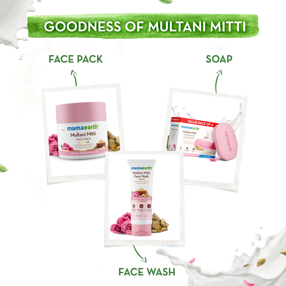 Mamaearth Multani Mitti Moisturizing Lotion Soap Pack of 4 x 4 125 gm