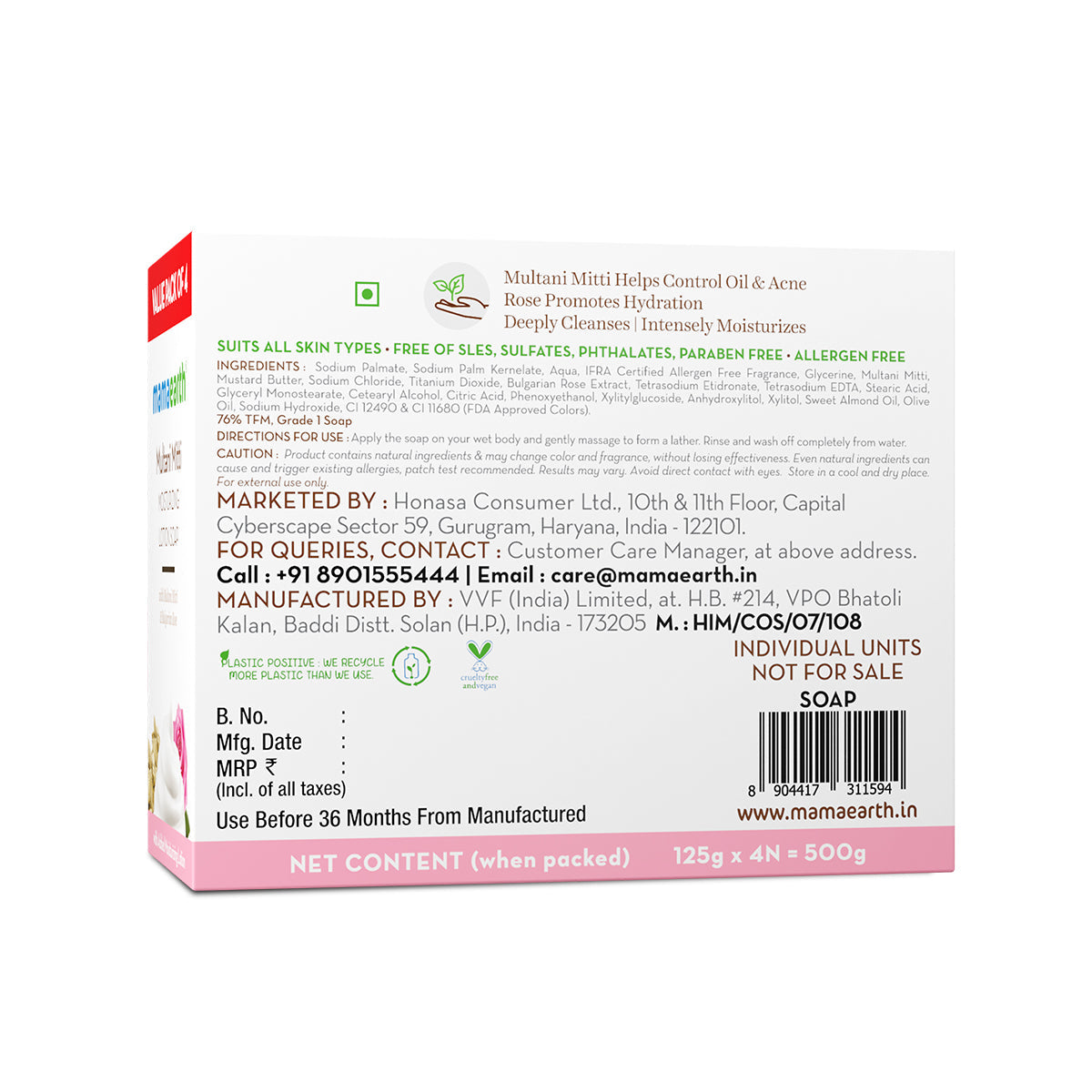 Mamaearth Multani Mitti Moisturizing Lotion Soap Pack of 4 x 4 125 gm