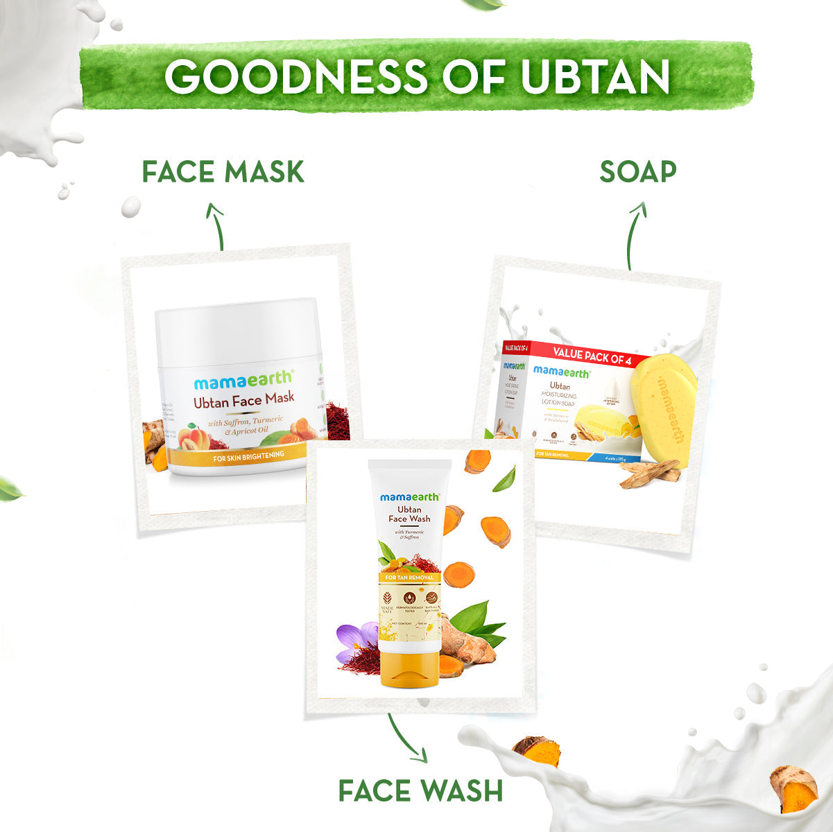 Mamaearth Ubtan Moisturizing Lotion Soap Pack of 4 x 4 125 gm