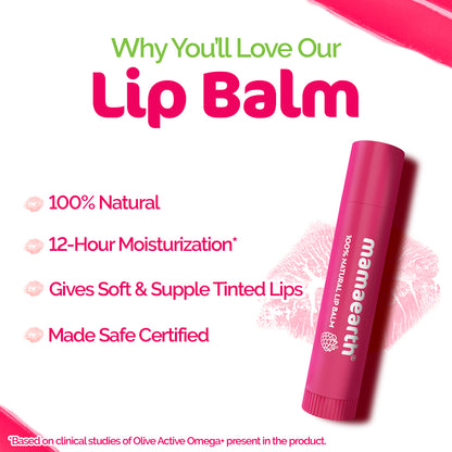 Mamaearth Nourishing Tinted 100% Natural Lip Balm with Vitamin - Raspberry