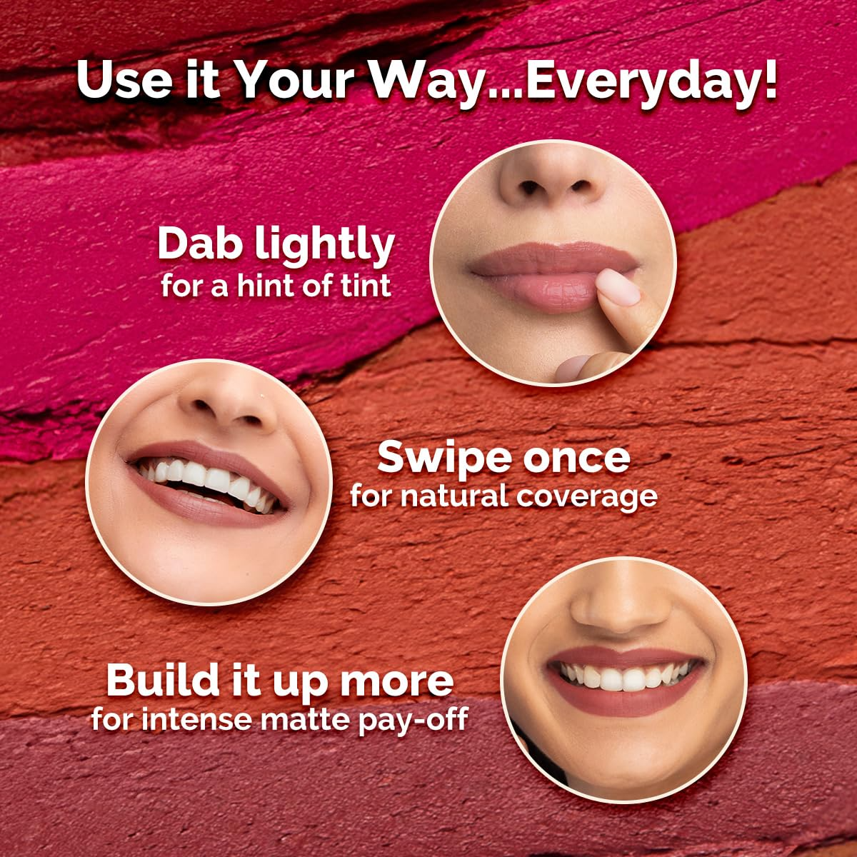 Moisture Matte Longstay Lipstick Pack Of 3 Minis - Bright And Bold (0.7 Gm Each)