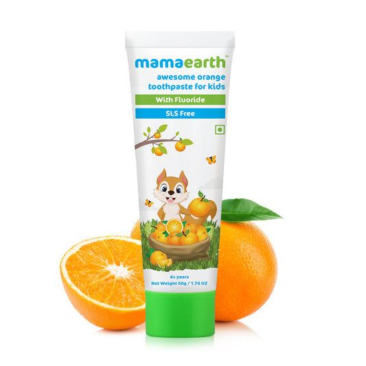 Mamaearth Sulfate Free Awesome Orange Toothpaste For Kids With Fluoride 50 gm