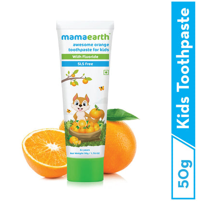 Mamaearth Sulfate Free Awesome Orange Toothpaste For Kids With Fluoride 50 gm