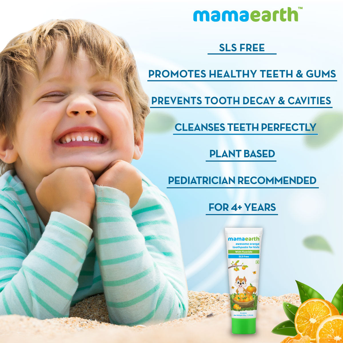 Mamaearth Sulfate Free Awesome Orange Toothpaste For Kids With Fluoride 50 gm