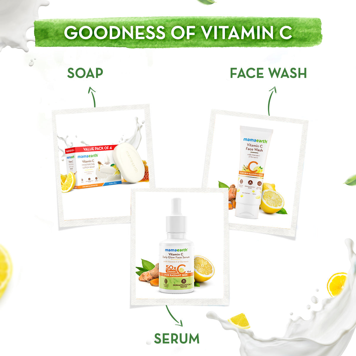 Mamaearth Vitamin C Moisturizing Lotion Soap Pack of 4 x 4 125 gm