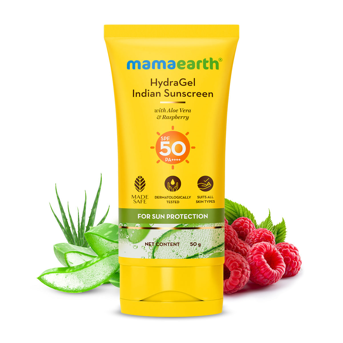 Mamaearth HydraGel Indian Sunscreen with Aloe Vera & Raspberry for Sun Protection 50 gm