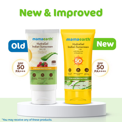 Mamaearth HydraGel Indian Sunscreen with Aloe Vera & Raspberry for Sun Protection 50 gm