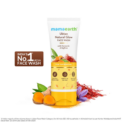 Mamaearth Ubtan Natural Glow Face Wash with Turmeric & Saffron for Tan Removal